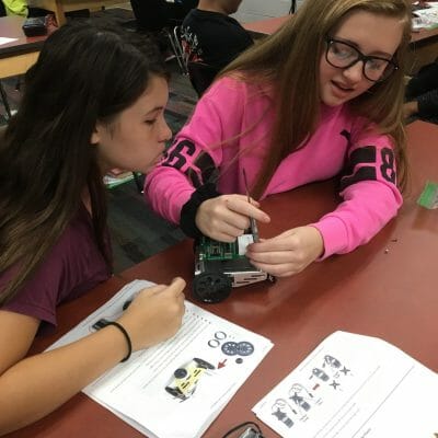Chatham Middle School Students participate in robotics activities within the Career Connections lab.