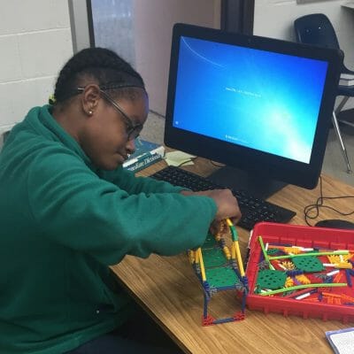 Westwood Middle School student uses engineering concepts in the GO TEC Career Connections lab.